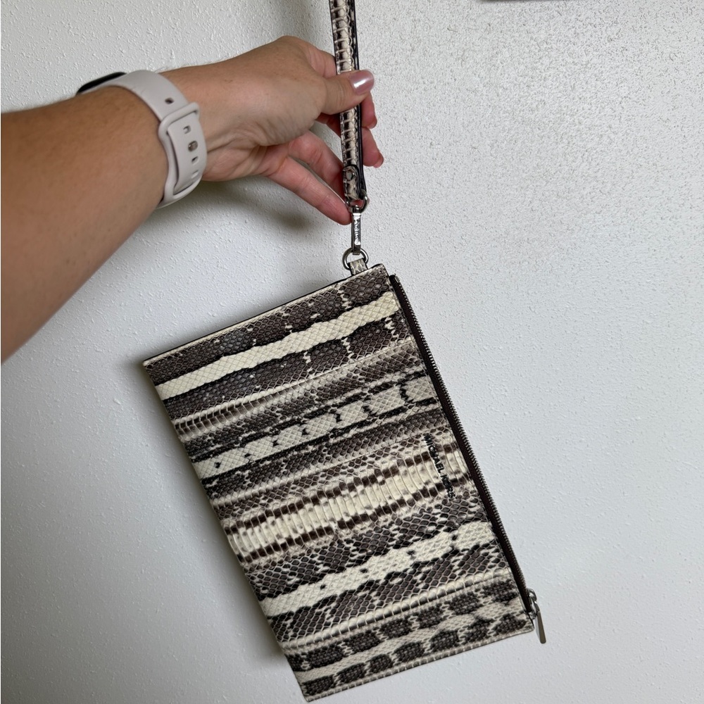 Michael Kors Black and White Snakeskin Wristlet Clutch